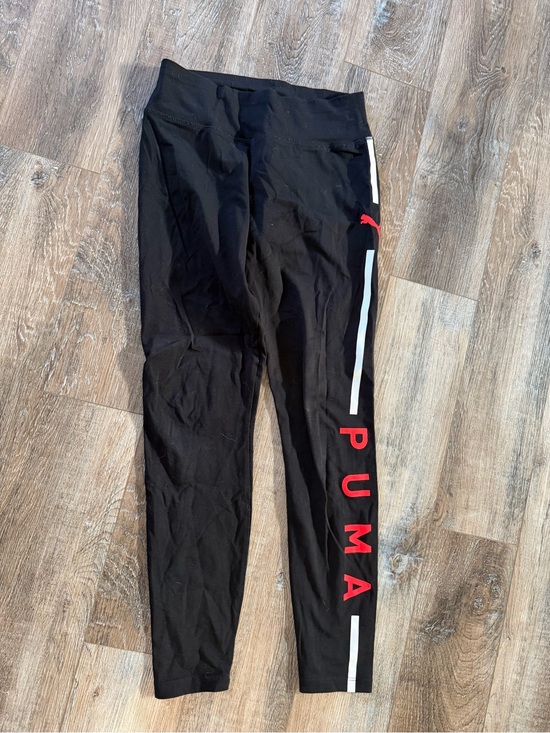 Puma Pants - Puma Black Leggings with Red Logo and White Stripe
